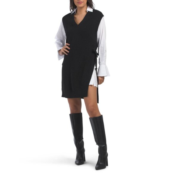 ELAN Black Twofer Knit Woven Midi Dress - Picture 1 of 2